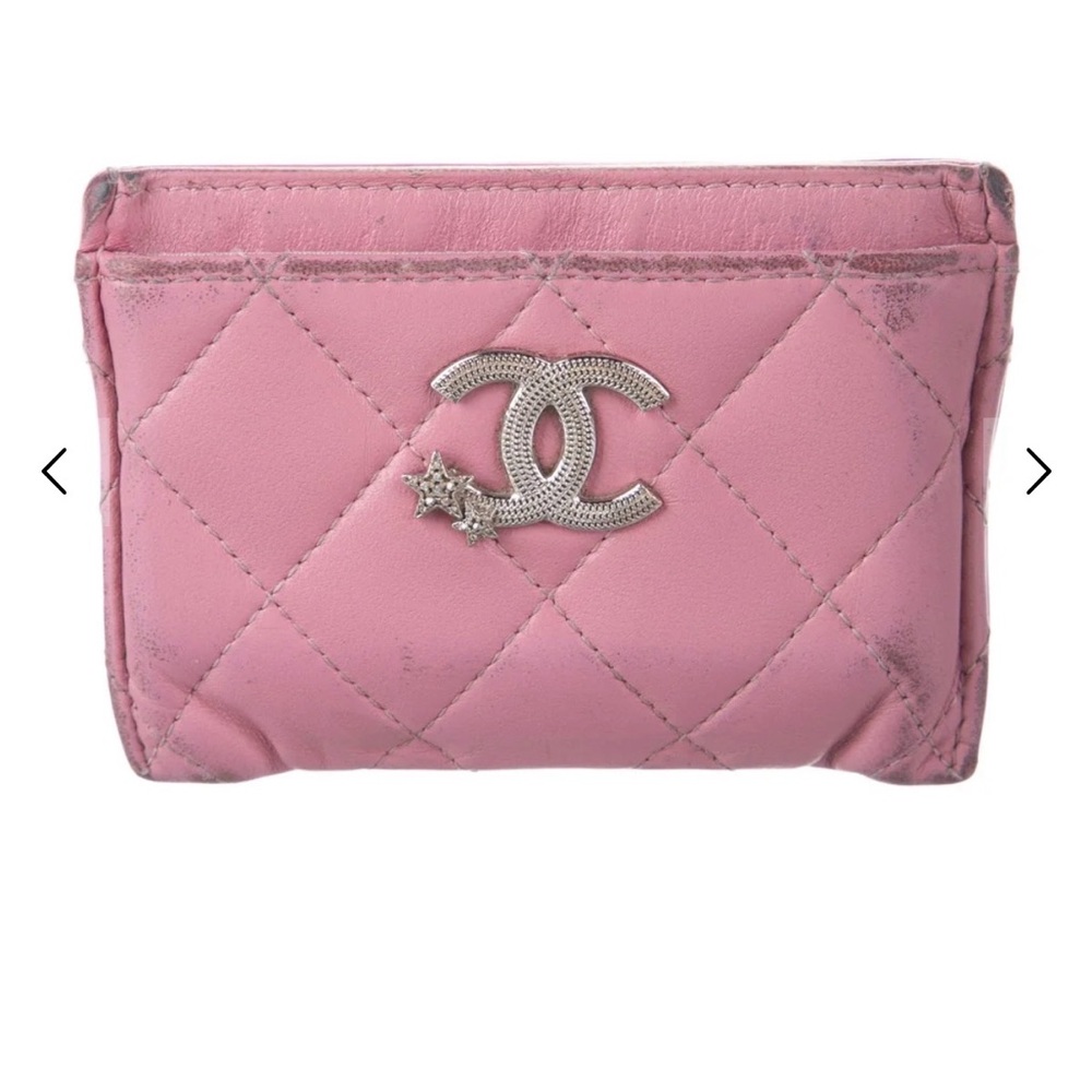 CHANEL Pink Quilted Card & Key Holder with CC Star Accent